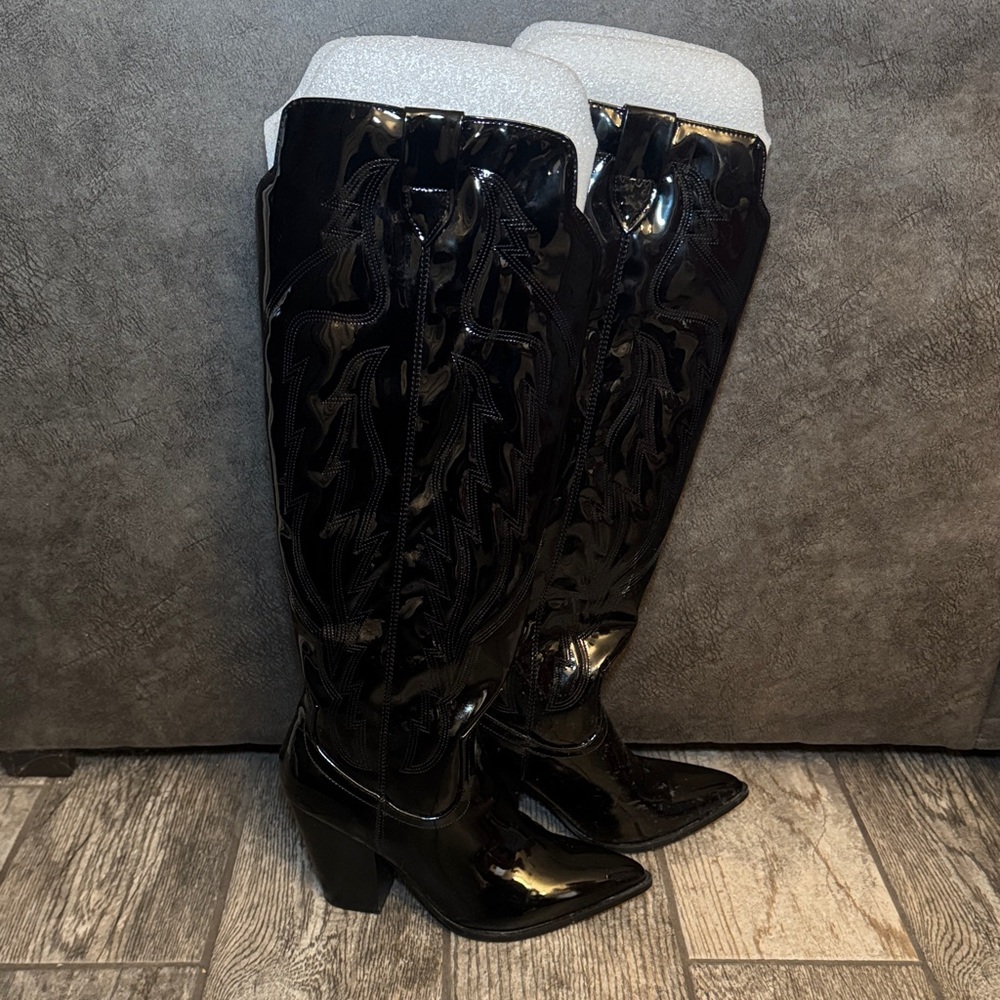 Steve Madden Shiny Black Over the Knee Boots